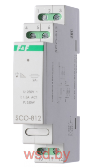 SCO-812  для ламп накаливания мощность до 350Вт, функция памяти  уровня освещенности, 1 модуль, монтаж на DIN-рейке 230В AC 1,5А IP20